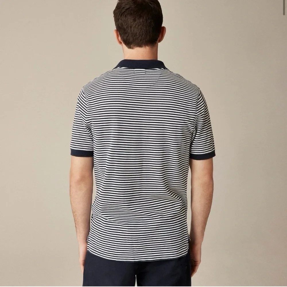 J.Crew Flex Pique Polo Shirt Men Medium Navy White Stripe Stretch Cotton NWT